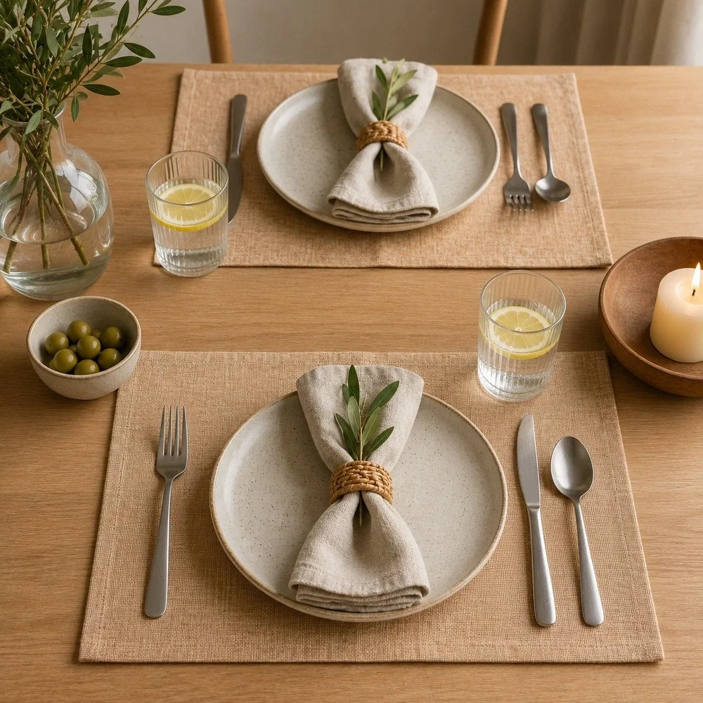 Set of 4 Woven Textured Placemats Terracotta Peach Rectangular Dining Table Mats